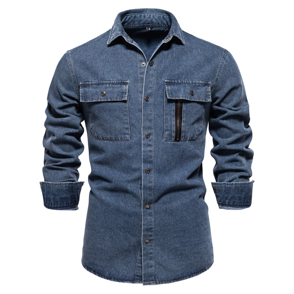 Herren-Jeanshemd mit verwaschenem Muster – Langarm, 100 % Baumwolle, lässiges Button-Up-Oberteil | 6025 