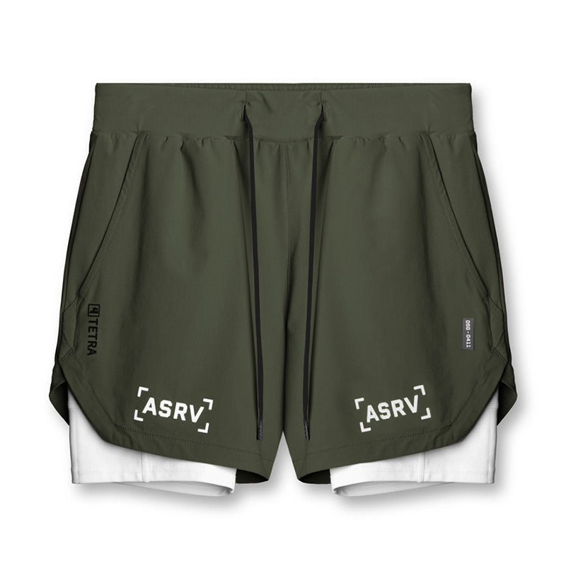 Neue Doppeldecker-Laufshorts Fitness Workout Bermuda Schnelltrocknende Kurze Hosen Unterteile | K-55 