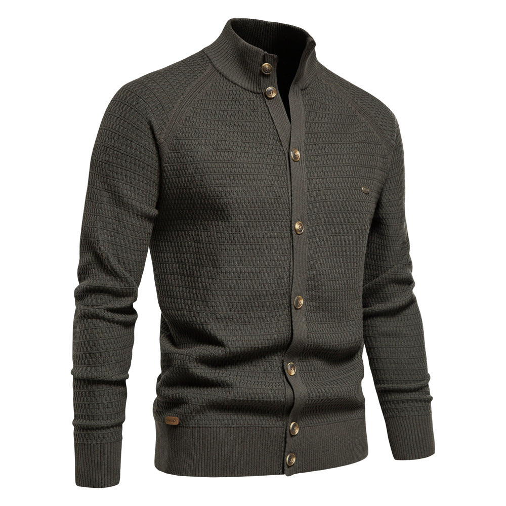 Herren Winter-Cardigan mit durchgehendem Reißverschluss – Strickoberteil aus hochelastischer Baumwolle mit Stehkragen | Y324 