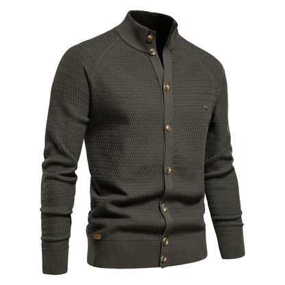 Herren Winter-Cardigan mit durchgehendem Reißverschluss – Strickoberteil aus hochelastischer Baumwolle mit Stehkragen | Y324 