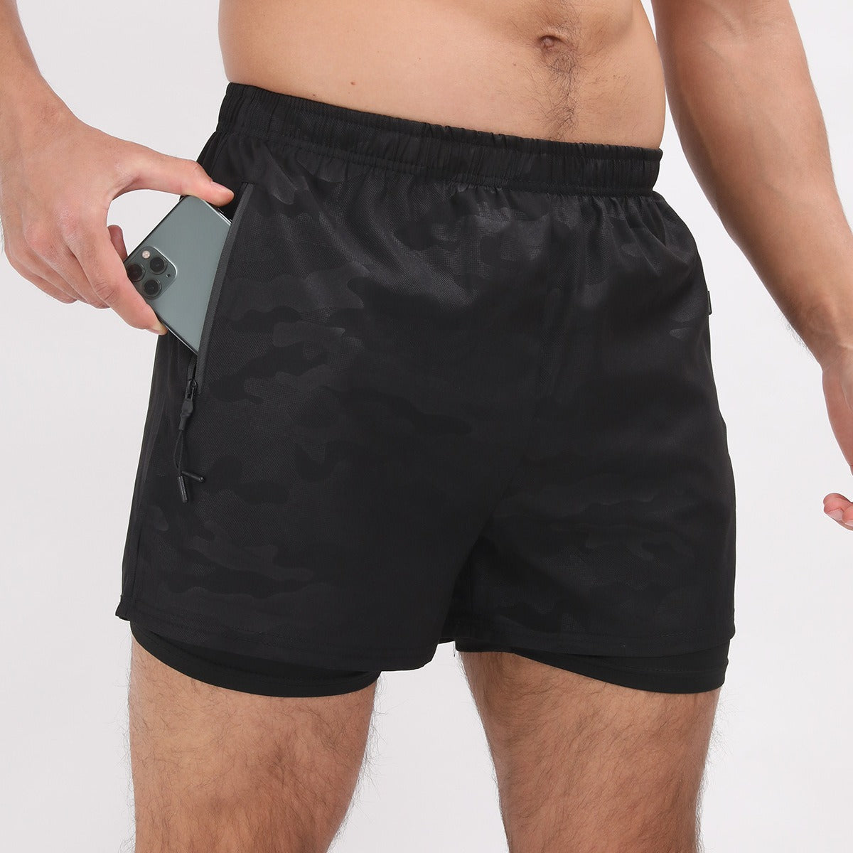 Short d'été 2 en 1 en polyester à séchage rapide pour homme, short de jogging, d'entraînement, de course à pied, de gym | DK-903 