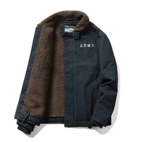 Herren Winter Warm Lamm Dicker Pelzkragen Fleece Bomber Jeansjacke | AL-1855 