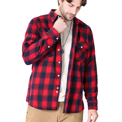 Men Slim Wear Plaid Premium Long Sleeve Double Pocket Flannel Foreign Trade Shirt | M501