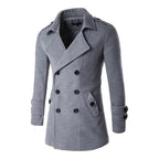Herren Zweireihiger Wollmantel Mittellang Schmaler Trenchcoat | 3013 