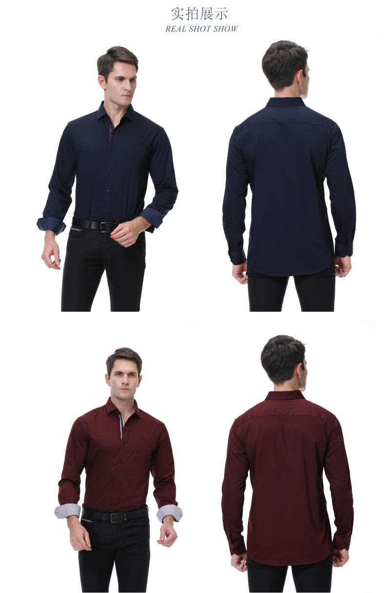 Men's Bamboo Fiber Long-Sleeved Shirts - Solid Color, Breathable & Non-Iron Casual Shirt | S01