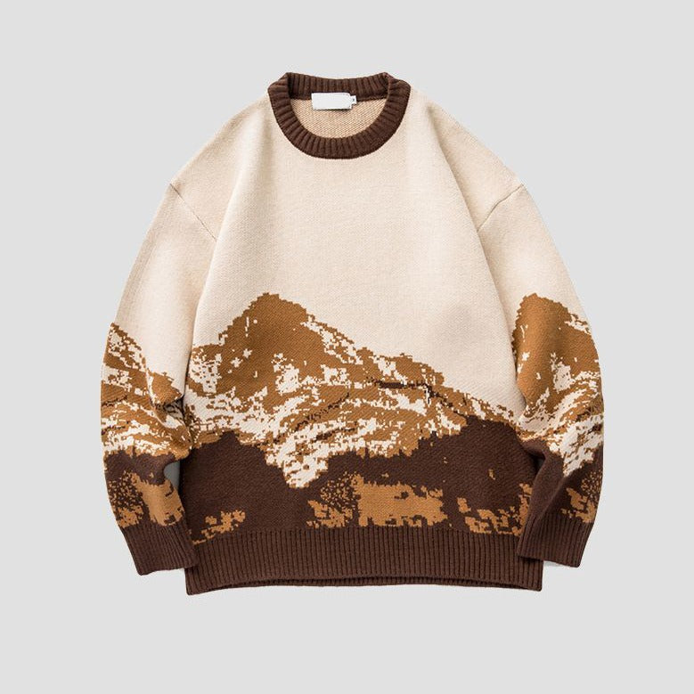 Men's Pullover Sweater Winter Snow Mountain Pullover O-Neck Loose Sweater Wool Long Sleeve Sweatshirt | 231026-7