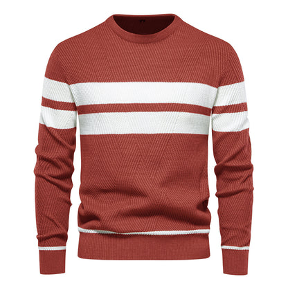 Men's O-Neck Patchwork Long-Sleeve Warm Slim Casual Fashion Sweater | 207