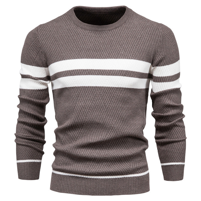 Men's O-Neck Patchwork Long-Sleeve Warm Slim Casual Fashion Sweater | 207