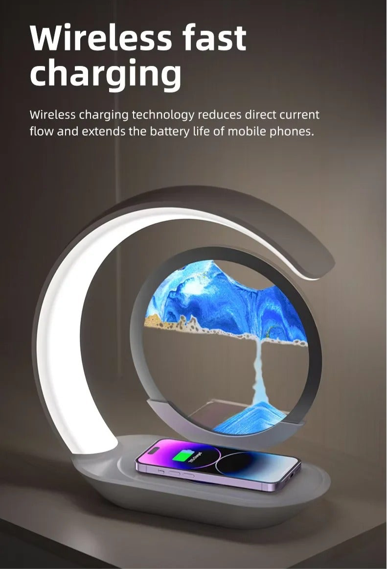 Multifunktionale 3D-Sanduhr-Nachtlicht-LED-Lampe mit 15-W-Wireless-Ladegerät für Schlafzimmer | D25 