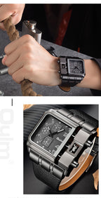 Herrenarmbanduhr Militär Armee Quadratisch Großes Zifferblatt Uhr Sport Lederarmband Quarzuhr | 3364 