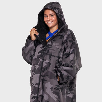 Warm Waterproof Swim Parka Oversized Hooded Changing Robe Sherpa Liner Swimming Coat Dry Surf Poncho |