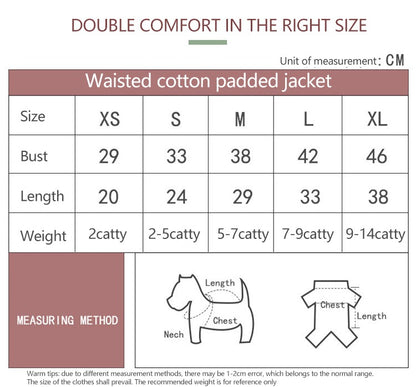 Pet Clothing Winter Puffer Coat Luxury Cotton Light Warm Down Jacket Dog Two-Leg Cotton Suit Pet Clothes |