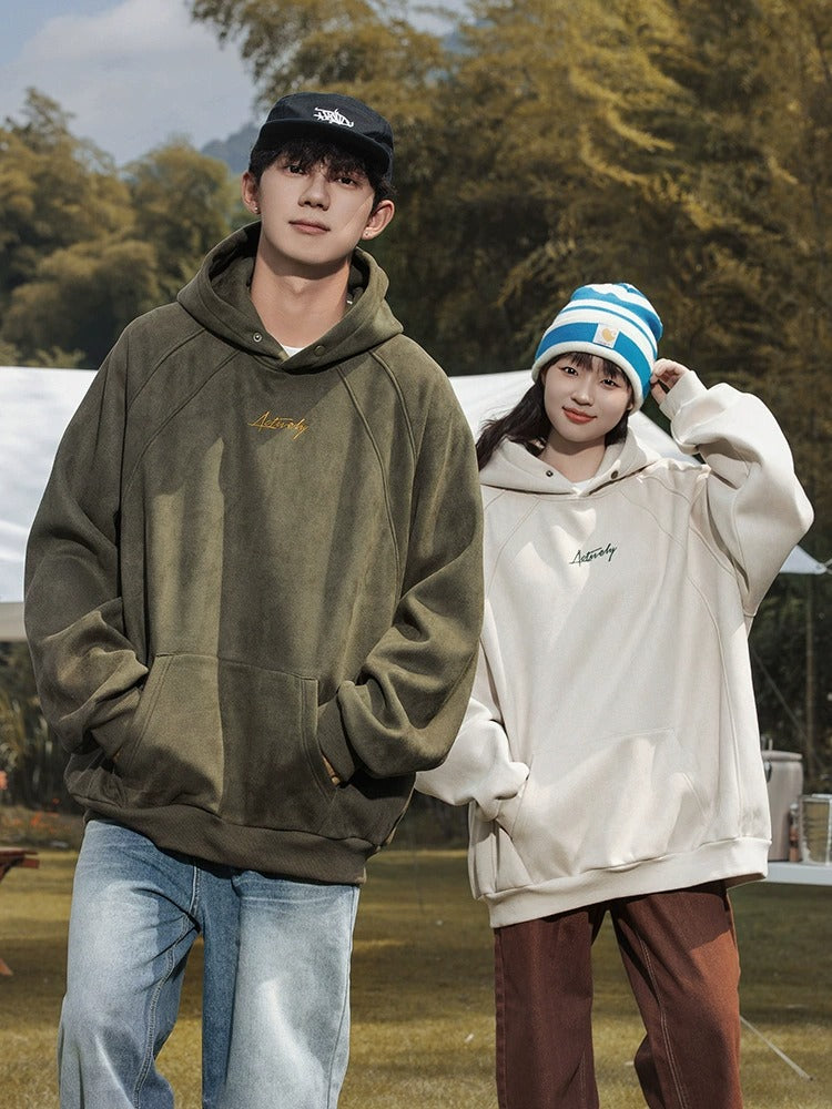 Unisex Kapuzenpullover aus schwerem Wildleder im Retro-Stil im amerikanischen Stil für Herbst und Winter | Locker sitzender Hoodie | L3848 