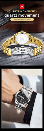 Luxuriöse Edelstahl-Quarzuhr für Herren, hochwertige Freizeit- und Business-Armbanduhr in Gold | 5513 