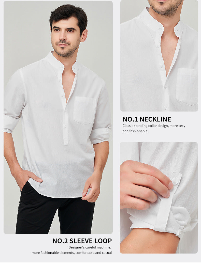 Chemise Henry à boutons solides pour homme, style classique et formel, style polyvalent | M7 