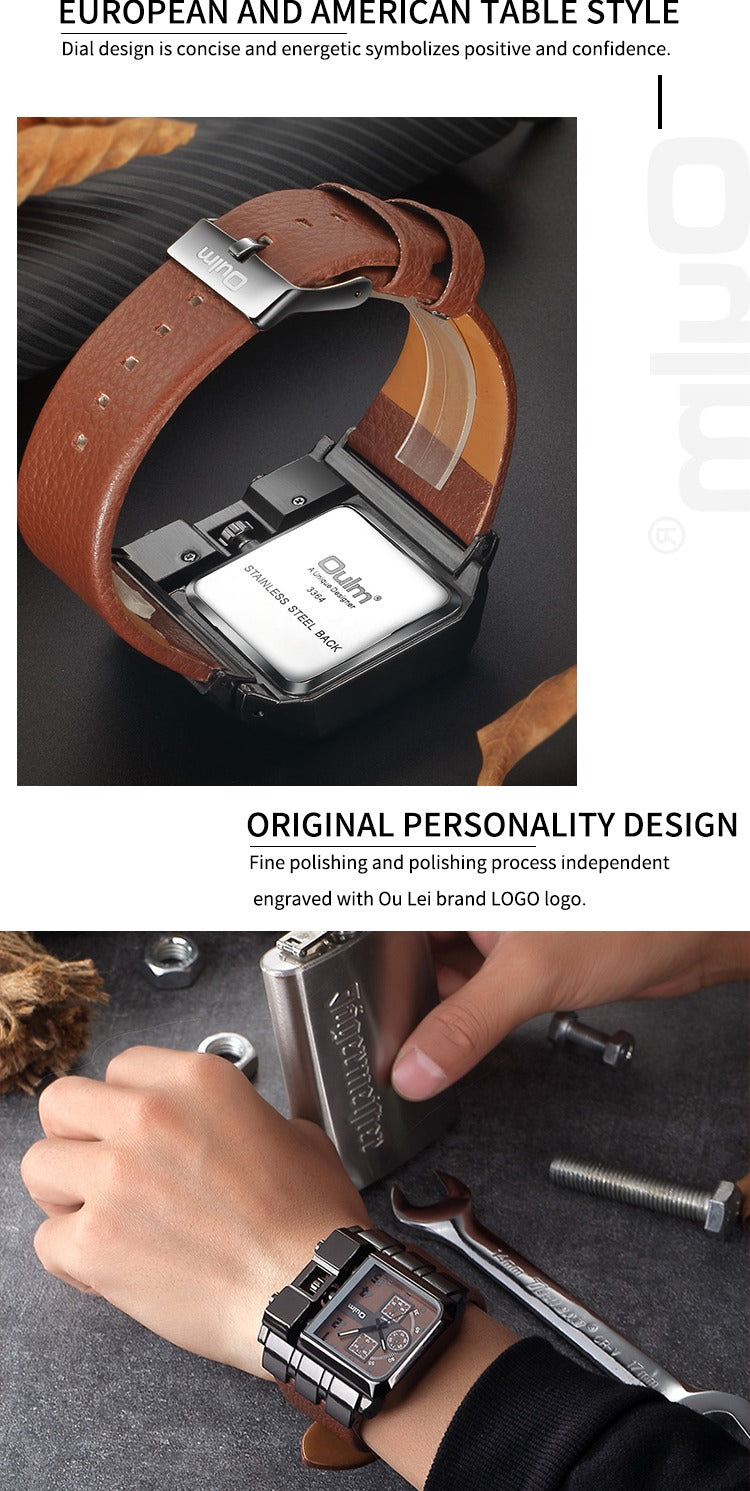 Herrenarmbanduhr Militär Armee Quadratisch Großes Zifferblatt Uhr Sport Lederarmband Quarzuhr | 3364 