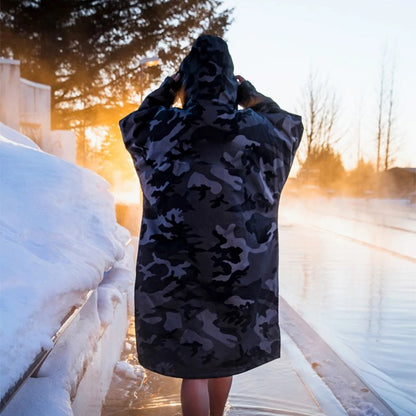 Warm Waterproof Swim Parka Oversized Hooded Changing Robe Sherpa Liner Swimming Coat Dry Surf Poncho |