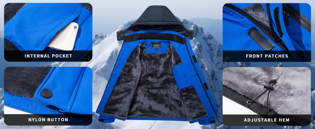 Wasserdichte Skijacke für den Winter, warme Fleecejacke für den Außenbereich, wasserabweisend, Windjacke, Kapuzenjacke, Übermantel | TJ153 