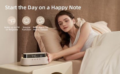 Bedside Alarm Clock Radio with Wireless Charging & Night Light Modern All-in-One Design | S39W