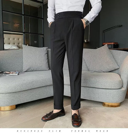 Stylish Business Pleated Suit Pants Trendy Fashion High Waist Casual Slim Fit Vintage Pencil Trousers Office Dress Pants | F01