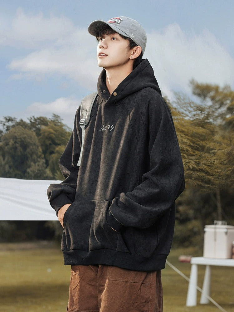Unisex Kapuzenpullover aus schwerem Wildleder im Retro-Stil im amerikanischen Stil für Herbst und Winter | Locker sitzender Hoodie | L3848 