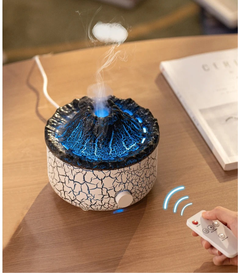 Diffuseur d'huiles essentielles de volcan fissuré de lave, simulation de jet de méduse, effet de flamme de feu, humidificateur d'air, diffuseur domestique | V21b pro 