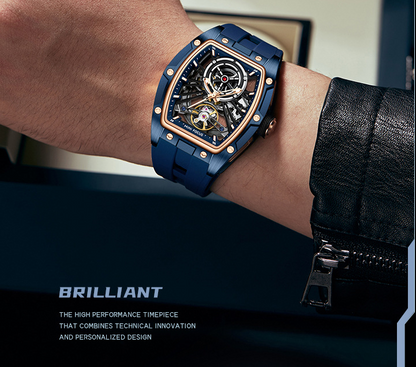 MINIFOCUS MF0603G Skeleton Automatic Watch for Men | Stainless Steel Barrel Case | Mechanical Wristwatch with Luminous Hands | MF0603G