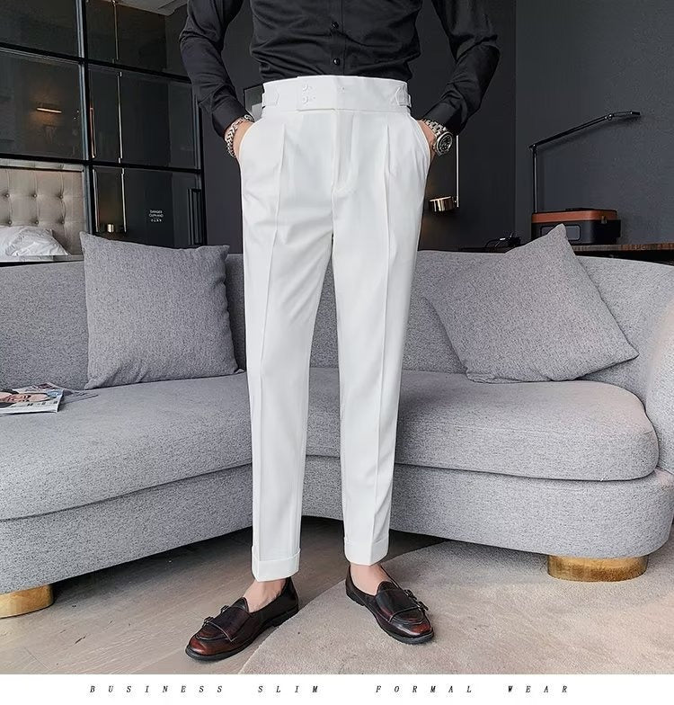 Stilvolle Business-Anzughose mit Plissee, trendige Mode, hohe Taille, lässig, schmale Passform, Vintage-Bleistifthose, Büro-Anzughose | F01 