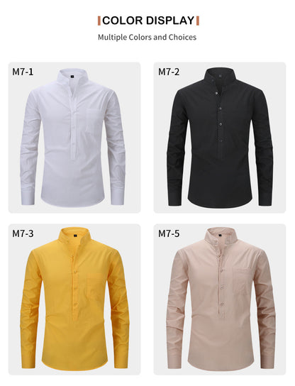 Chemise Henry à boutons solides pour homme, style classique et formel, style polyvalent | M7 