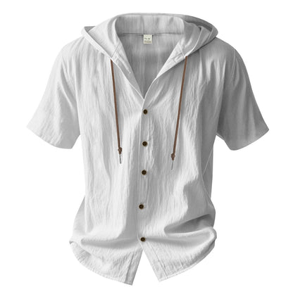 Herren Oversized Leinen Kapuzenhemd – Kurzarm Amekaji Casual Sommer Overshirt | 2455C 