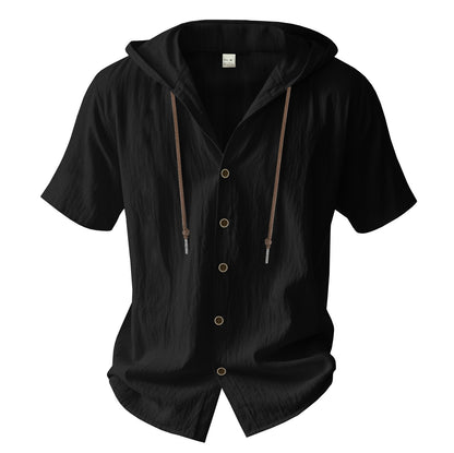 Herren Oversized Leinen Kapuzenhemd – Kurzarm Amekaji Casual Sommer Overshirt | 2455C 