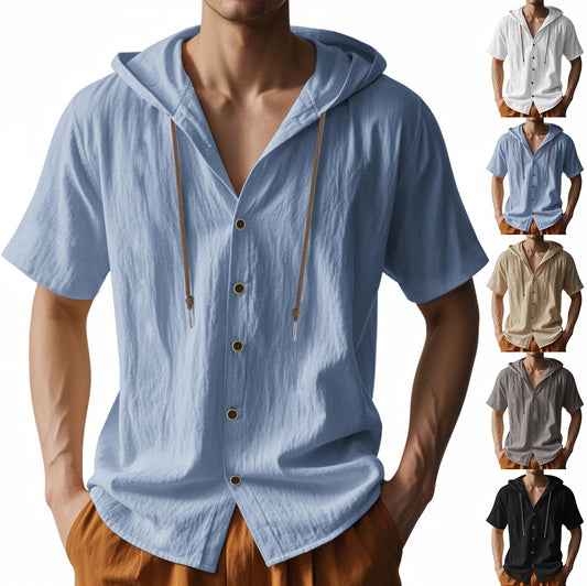 Herren Oversized Leinen Kapuzenhemd – Kurzarm Amekaji Casual Sommer Overshirt | 2455C 