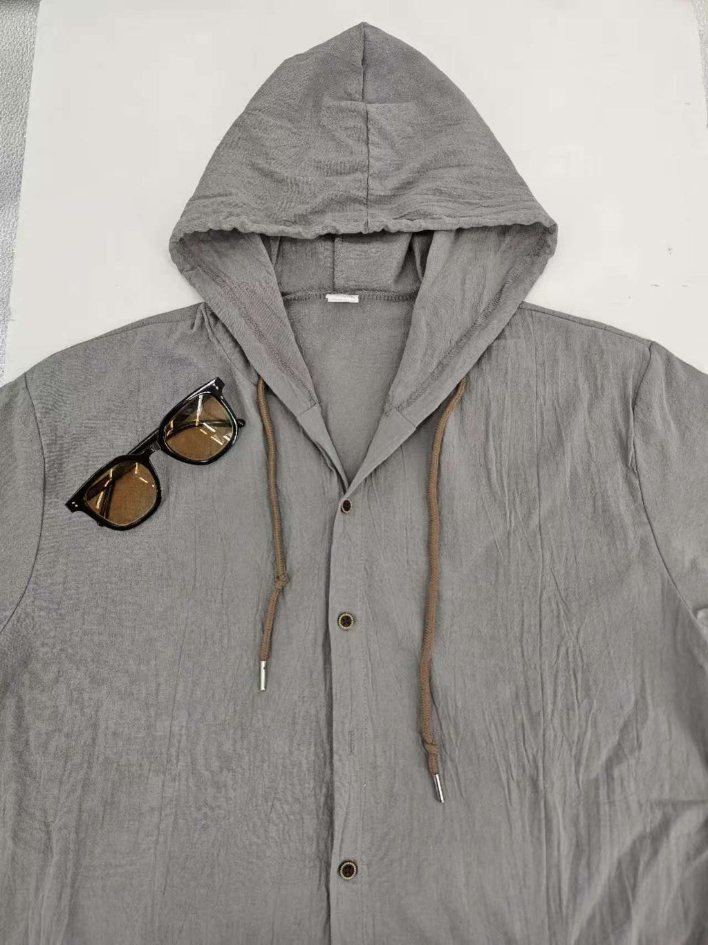 Herren Oversized Leinen Kapuzenhemd – Kurzarm Amekaji Casual Sommer Overshirt | 2455C 