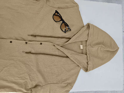 Herren Oversized Leinen Kapuzenhemd – Kurzarm Amekaji Casual Sommer Overshirt | 2455C 
