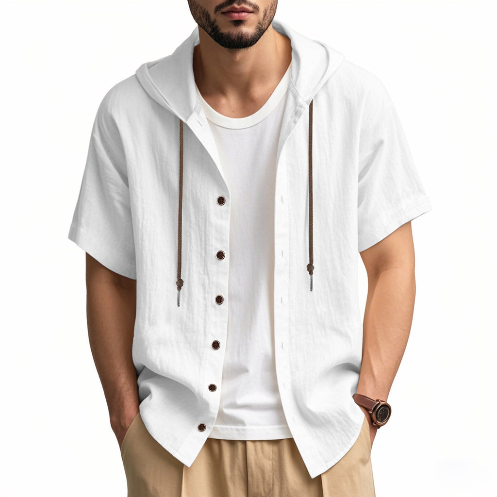 Herren Oversized Leinen Kapuzenhemd – Kurzarm Amekaji Casual Sommer Overshirt | 2455C 