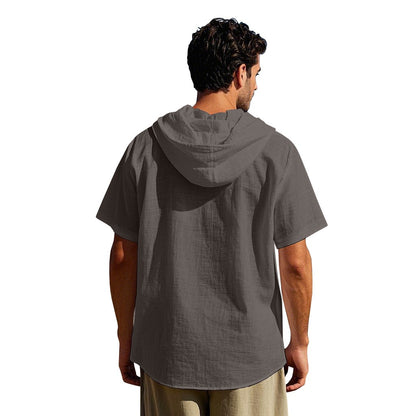 Herren Oversized Leinen Kapuzenhemd – Kurzarm Amekaji Casual Sommer Overshirt | 2455C 
