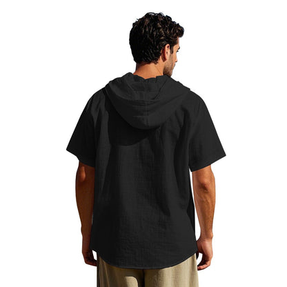 Herren Oversized Leinen Kapuzenhemd – Kurzarm Amekaji Casual Sommer Overshirt | 2455C 