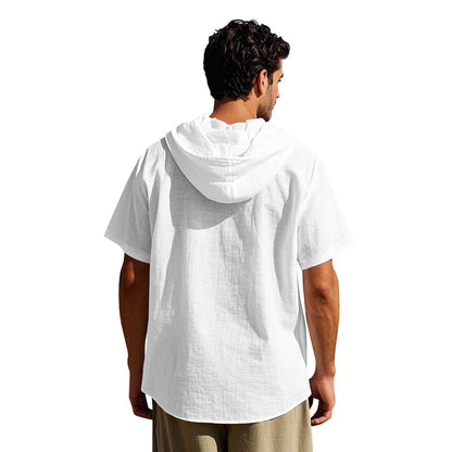 Herren Oversized Leinen Kapuzenhemd – Kurzarm Amekaji Casual Sommer Overshirt | 2455C 