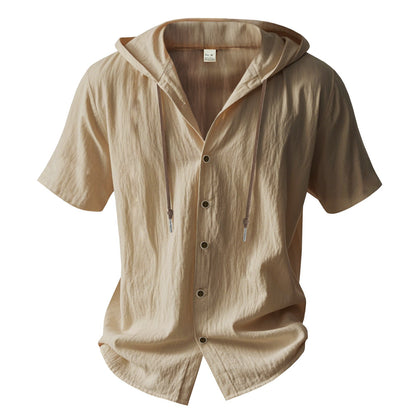 Herren Oversized Leinen Kapuzenhemd – Kurzarm Amekaji Casual Sommer Overshirt | 2455C 