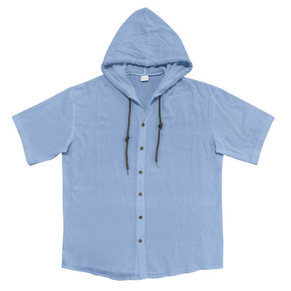 Herren Oversized Leinen Kapuzenhemd – Kurzarm Amekaji Casual Sommer Overshirt | 2455C 