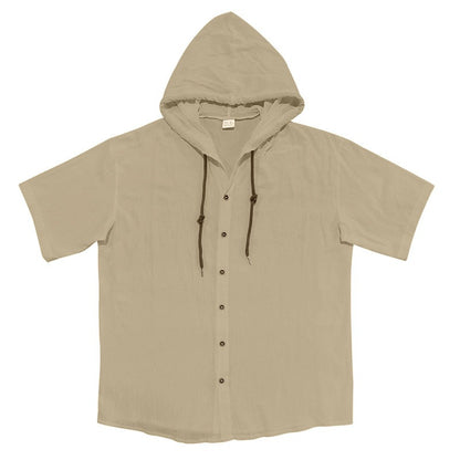 Herren Oversized Leinen Kapuzenhemd – Kurzarm Amekaji Casual Sommer Overshirt | 2455C 