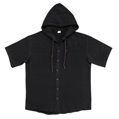 Herren Oversized Leinen Kapuzenhemd – Kurzarm Amekaji Casual Sommer Overshirt | 2455C 