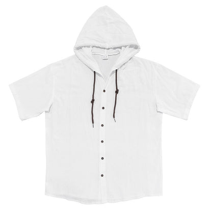 Herren Oversized Leinen Kapuzenhemd – Kurzarm Amekaji Casual Sommer Overshirt | 2455C 