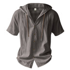 Herren Oversized Leinen Kapuzenhemd – Kurzarm Amekaji Casual Sommer Overshirt | 2455C 