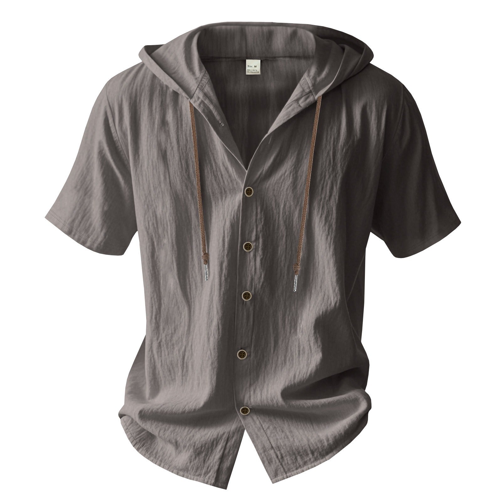 Herren Oversized Leinen Kapuzenhemd – Kurzarm Amekaji Casual Sommer Overshirt | 2455C 