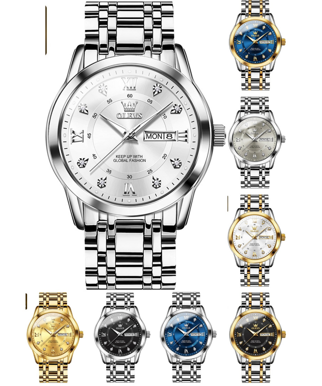 Luxuriöse Edelstahl-Quarzuhr für Herren, hochwertige Freizeit- und Business-Armbanduhr in Gold | 5513 