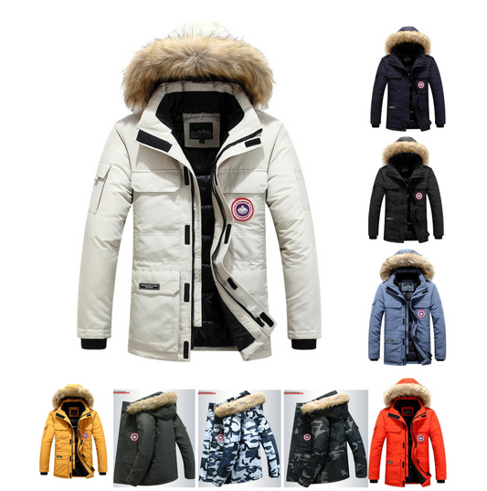 Men's Long Quilted Polyester Jacket Solid Stand Collar Casual Hooded Jackets | MK-5928-1