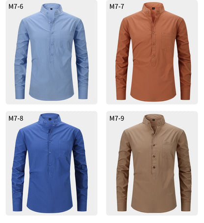 Chemise Henry à boutons solides pour homme, style classique et formel, style polyvalent | M7 