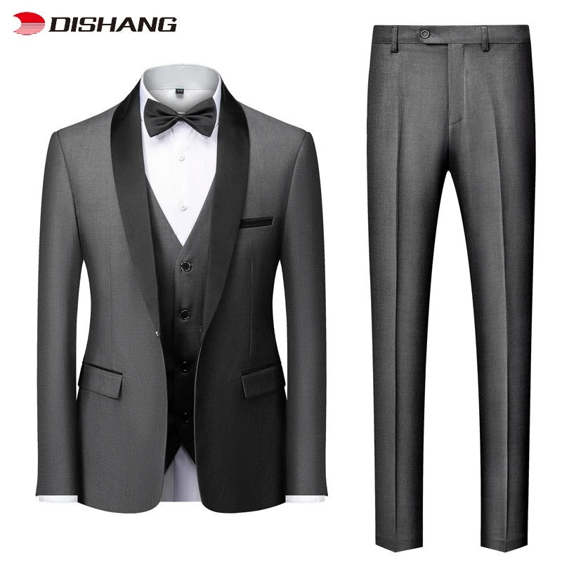 3-teiliger Herrenanzug, Smart Fit, formelles Business-Hochzeits-Smoking-Set, Blazer, Weste und Hose | Erhältlich in 11 Farben 