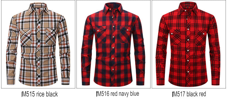 Men Slim Wear Plaid Premium Long Sleeve Double Pocket Flannel Foreign Trade Shirt | M501